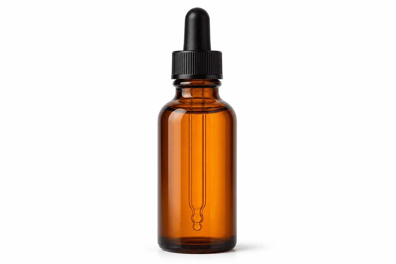 Raw amber serum bottle on white