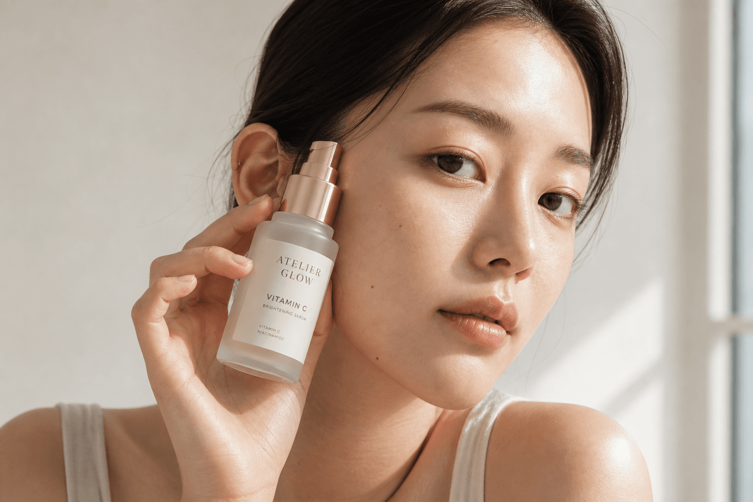 Skincare serum campaign with model